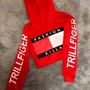 “Fashion Killa”  crop top hoodie size Medium